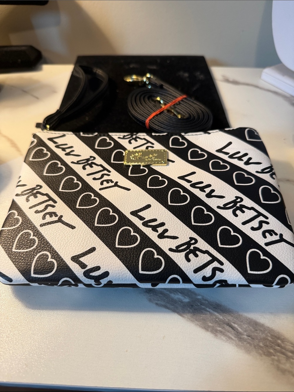Luv Betsey Black & White Heart Stripe Crossbody Bag